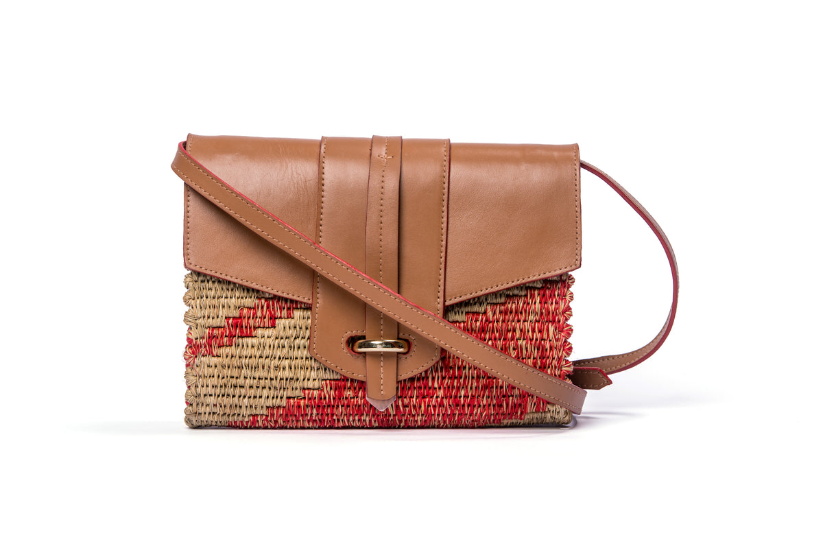 Zodwa Woven Clutch in Flame & Tan