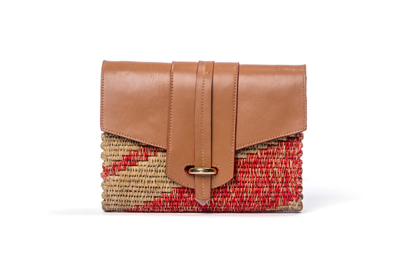 Zodwa Woven Clutch in Flame & Tan