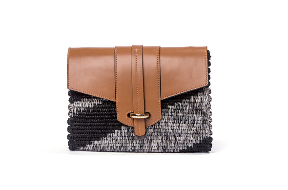 Zodwa Woven Clutch in Black & Tan