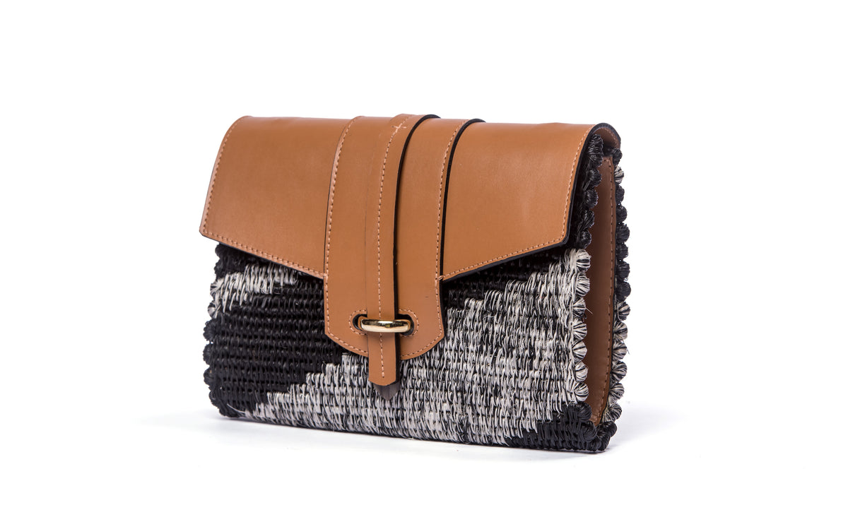 Zodwa Woven Clutch in Black & Tan