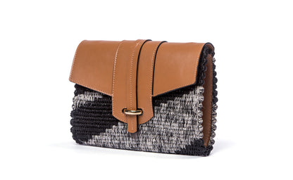 Zodwa Woven Clutch in Black & Tan