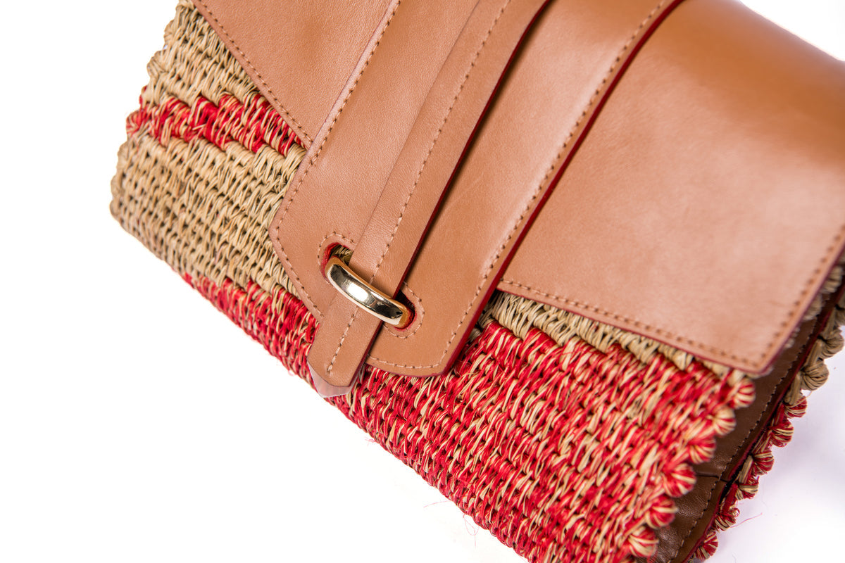 Zodwa Woven Clutch in Flame & Tan